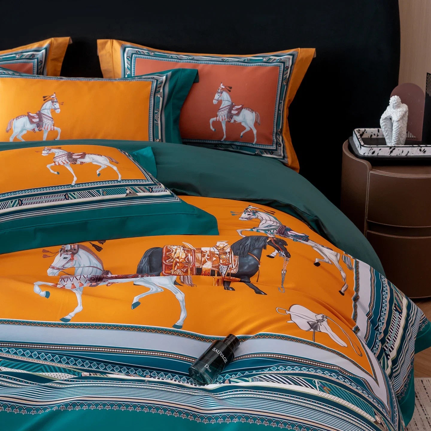 1000TC Egyptian Cotton European Style Luxury Horse Print Bedding Set