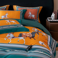 1000TC Egyptian Cotton European Style Luxury Horse Print Bedding Set