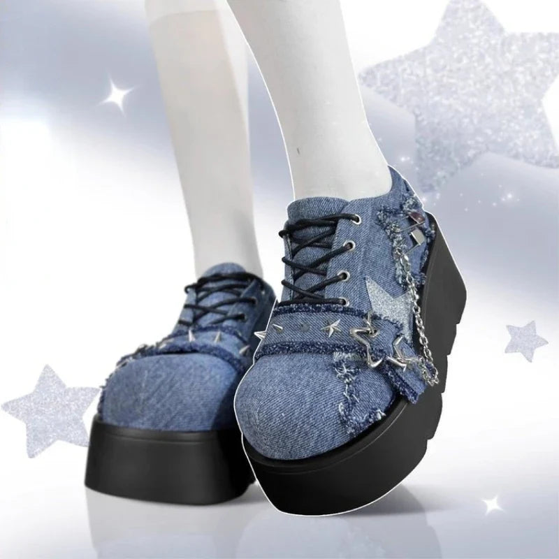 Punk Metal Chain Chunky Platform Ankle Boots