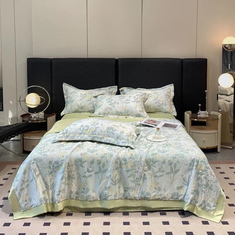 Summer Printed Quilt Set with Pillowcase Washed Cotton Bedding Set