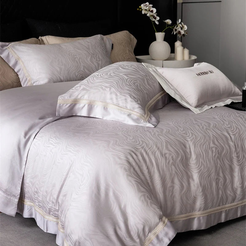 1000TC Egyptian Cotton Soft Silky Jacquard Embroidery Luxury Bedding Set