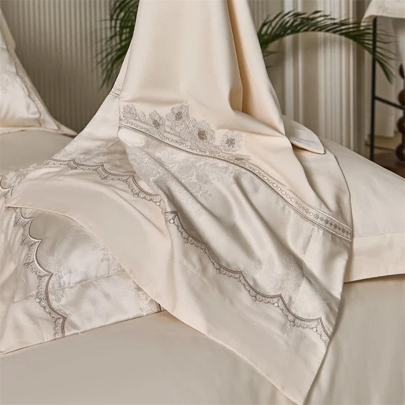 1000TC Egyptian Cotton Soft Silky Satin Jacquard Embroidery Luxury Bedding Set