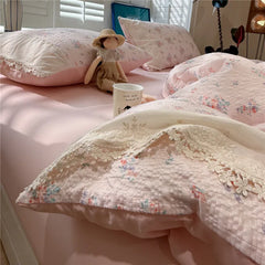 3/4Pcs Korean Princess Style Floral Ruffles Soft Bedding Set