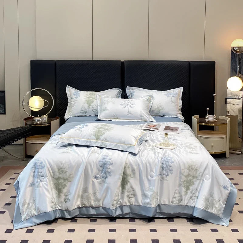Summer Printed Quilt Set with Pillowcase Washed Cotton Bedding Set