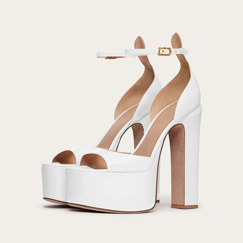 White Round toe Waterproof platform Super high Heel