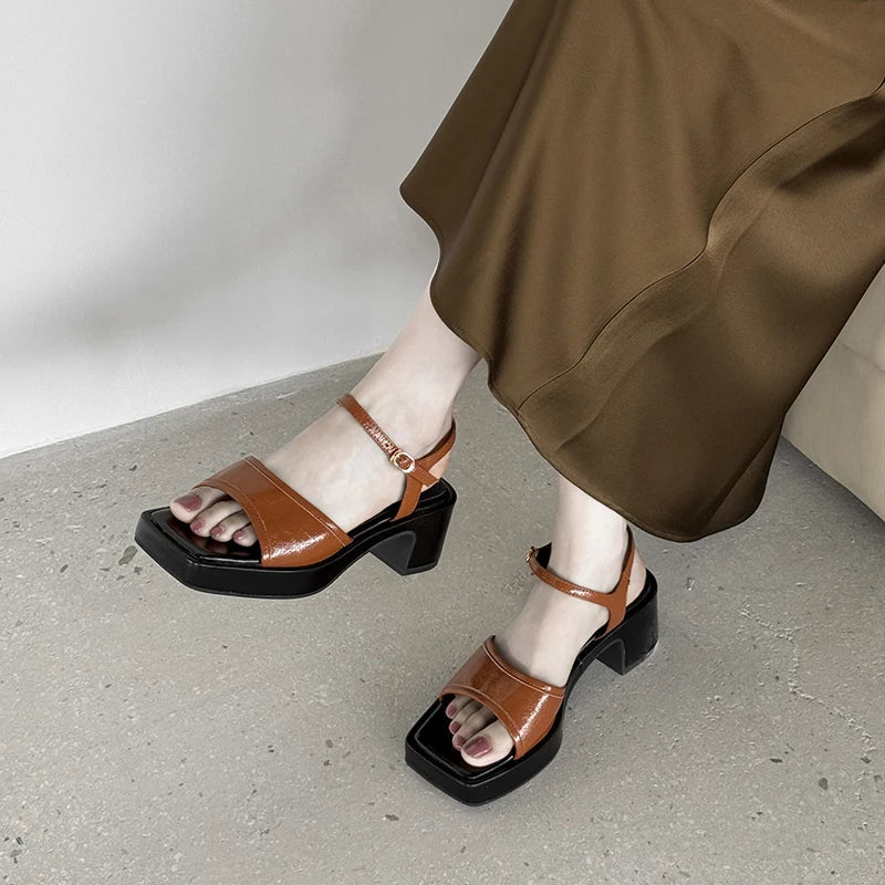 sheepskin square toe Chunky Heel