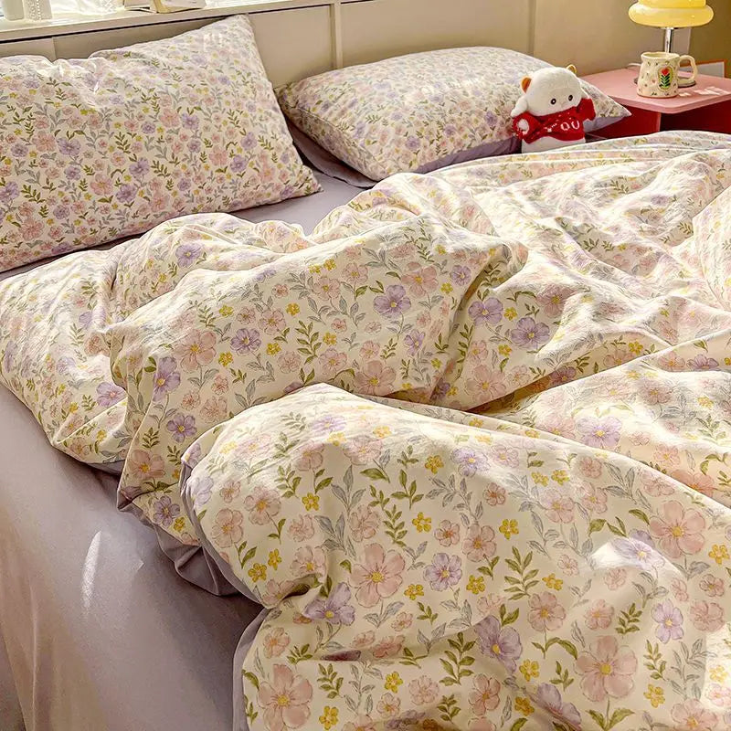 Cute Cherry Duvet Cover Set with Pillowcase Soft Summer Thin Flat Sheet Floral Boys Girls Queen Full Size Home Bedding Kit