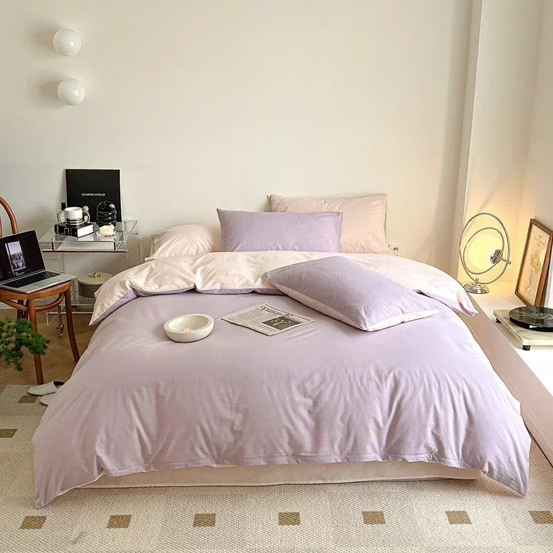 High End 100% Cotton Duvet Cover Set Mixed Color Skin Friendly Queen Bedding Set
