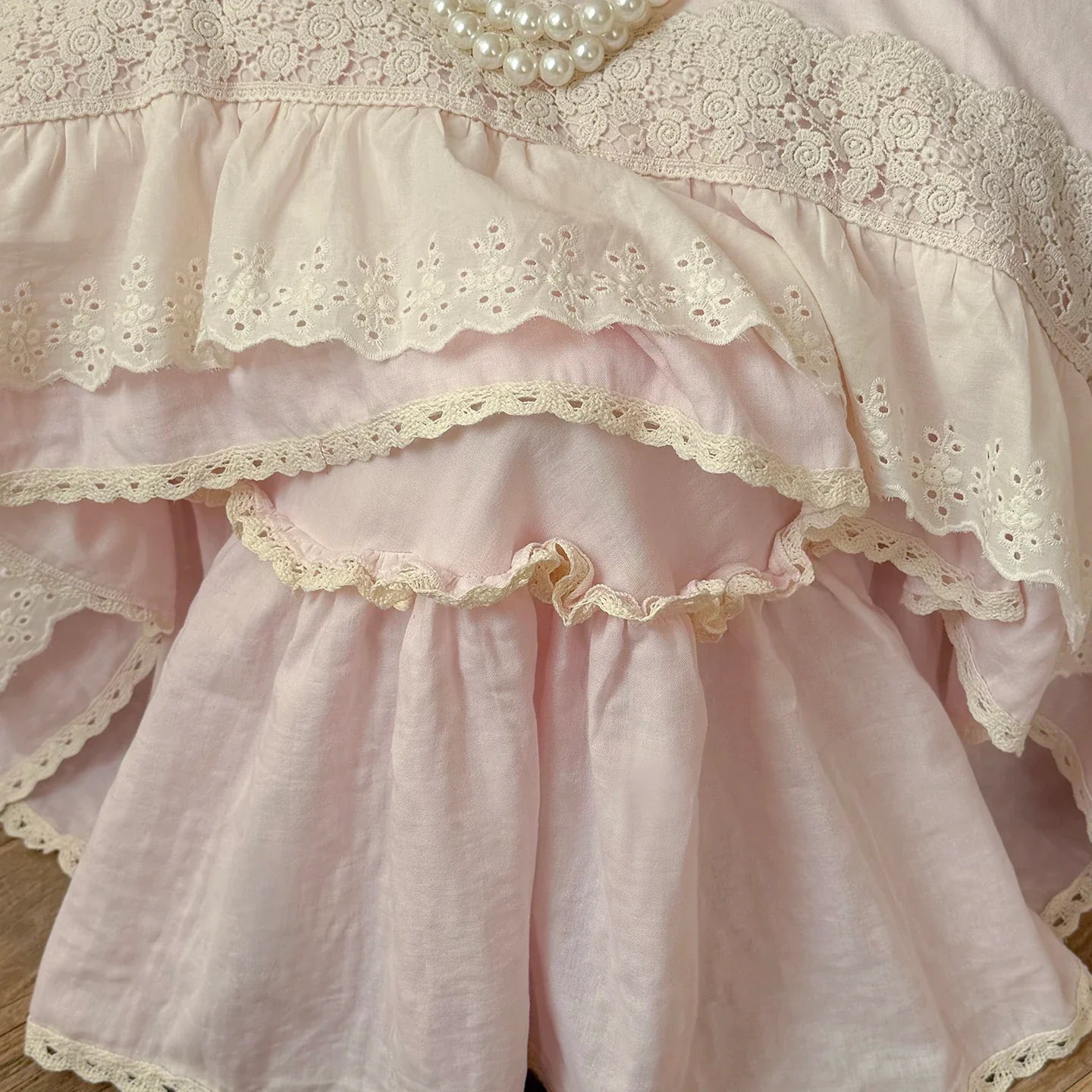 Romantic Double Layer Lace Ruffles 100% Cotton Double Gauze Princess Wedding Bedding Set