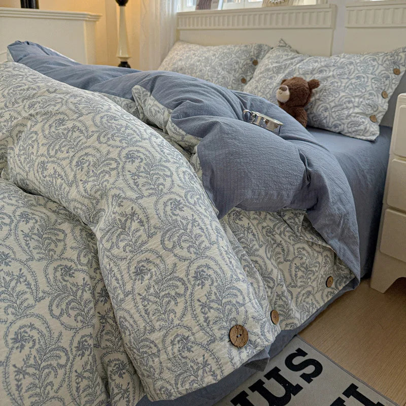 Korean Button Style Floral Print Bedding Set