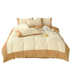 Winter Carved Milk Velvet Duvet Cover Set with Sheet and Pillowcase Thicken Bedding Set