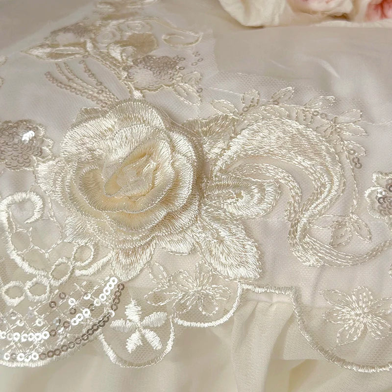 Three-dimensional Rose Sequins Lace Wedding Bedding Set