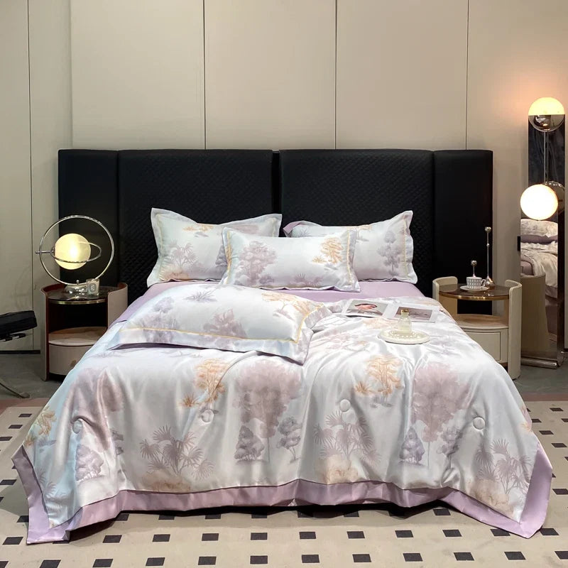 Summer Printed Quilt Set with Pillowcase Washed Cotton Bedding Set