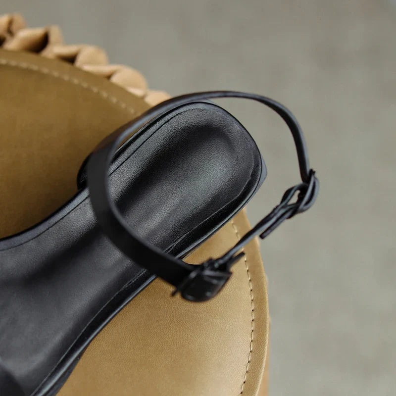 leather cowhide square toe loose grip low Heel