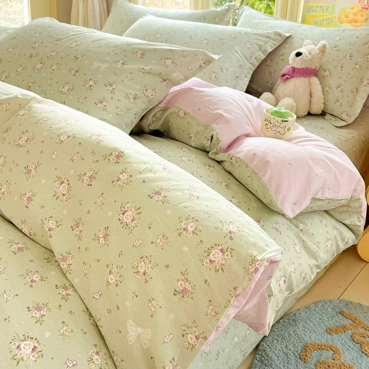 Pastoral Style Florals 100% Cotton Duvet Cover Soft Skin Friendly Single Double Bed Covers Pillowcases Queen King Bedding Set