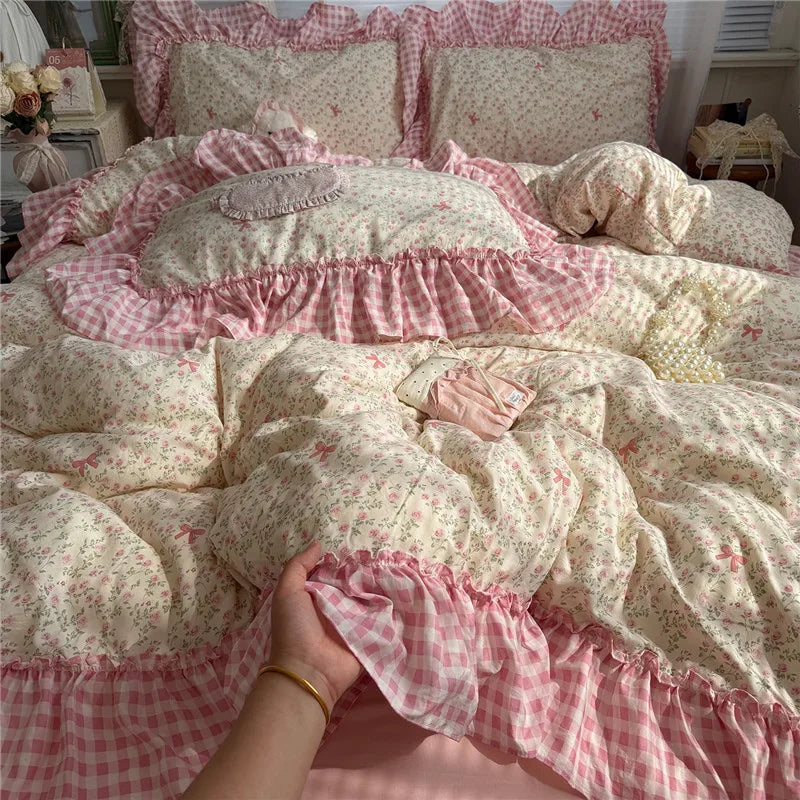 Korean Princess Style Floral Ruffles Bedding Set