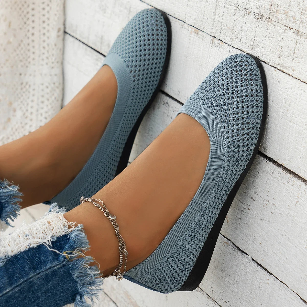 Flat Sole Single Shoe Spring/summer/autumn Mesh Fabric Shallow Mouth Soft Sole Breathable Loafers