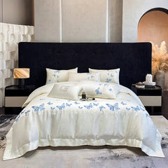 100% Egyptian Cotton Lace Butterfly Embroidery Luxury Bedding Set