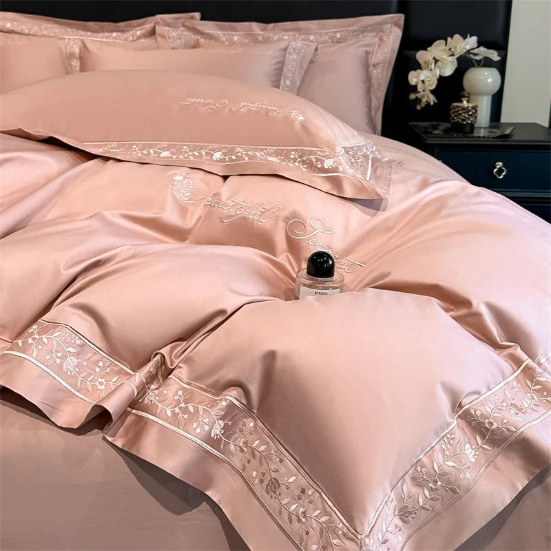 100% Cotton Floral Embroidery Wide Border Luxury Bedding Set