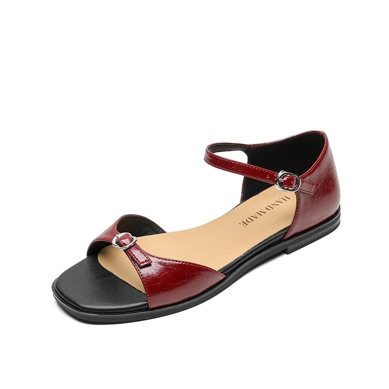 cowhide retro elastic low Heel