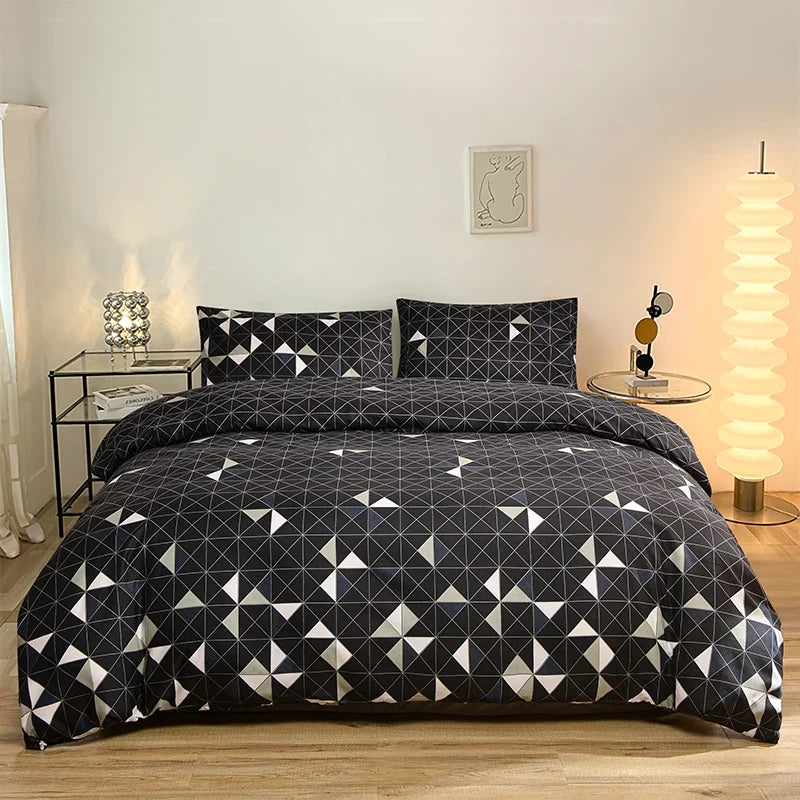 Printed Quilt Cover Set Quilt cover with Pillowcases 3PCS sets plaid Comforter cover queen king twin size for double single bed