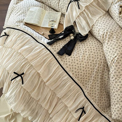 Vintage French Floral Three Layer Ruffles Bow Girl Bedding Set