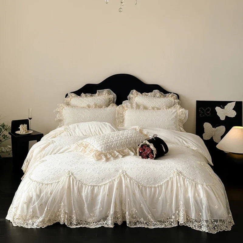 4Pcs French Princess Style Carved Velvet Warm Winter Bedding Set