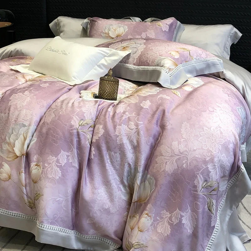 800TC Lyocell Eucalyptus Fiber Soft Silky Cooling Flowers Prints Bedding Set