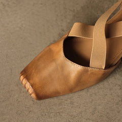cowhide square toe cross strap high Heel