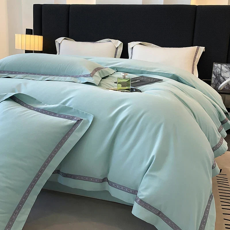 100% Cotton Thickened Brushed Fabric Simple Embroidery Bedding Set