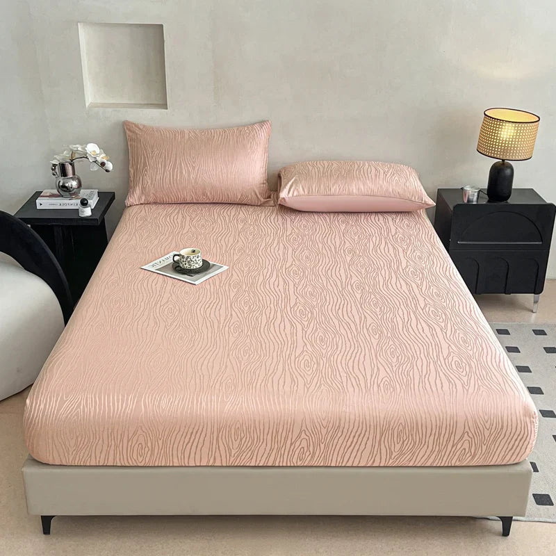 Fashion Ripple Jacquard Fitted Sheet Comfortable Skin Friendly Non Slip Mattress Cover with Deep Pocket Single Double Bedsheets