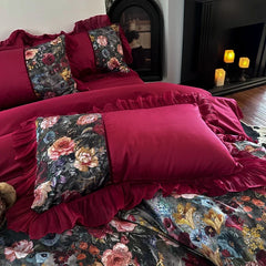 Vintage Floral Print Ruffles Princess Bedding Set