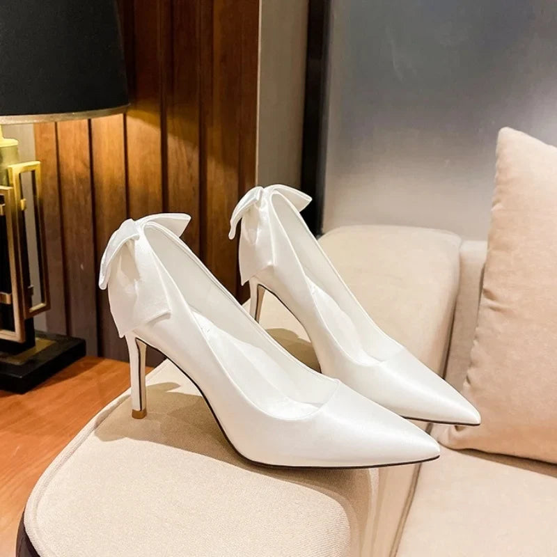 French Satin White Main Wedding Dress Shoes