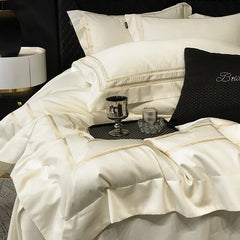 100% Cotton Luxury Embroidery Solid Color Hotel Style Bedding Set