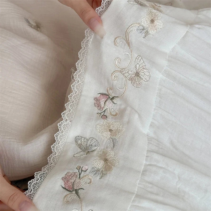 Flowers Embroidery Pleated Ruffles Bedding Set