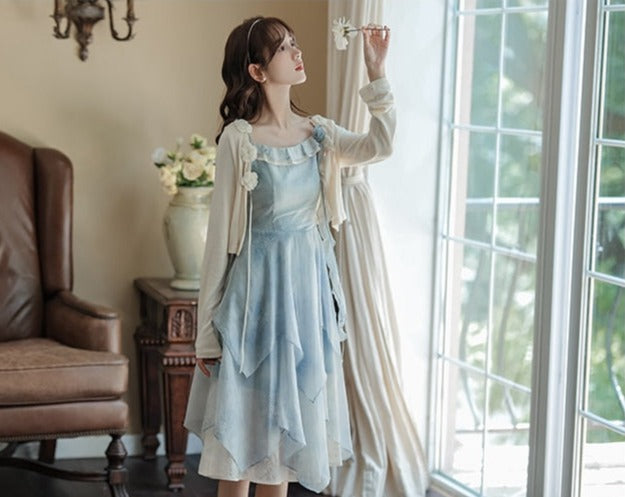 Blue Rose Layered Cottagecore Dress