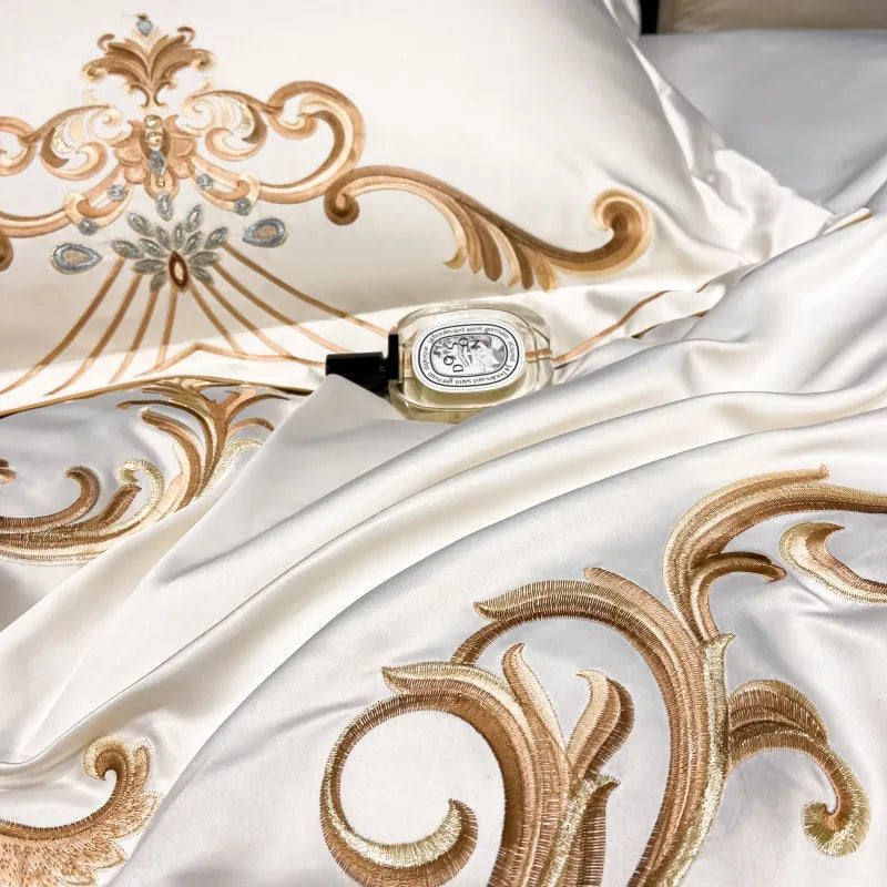 Chic Embroidery Satin Cotton Bedding Set