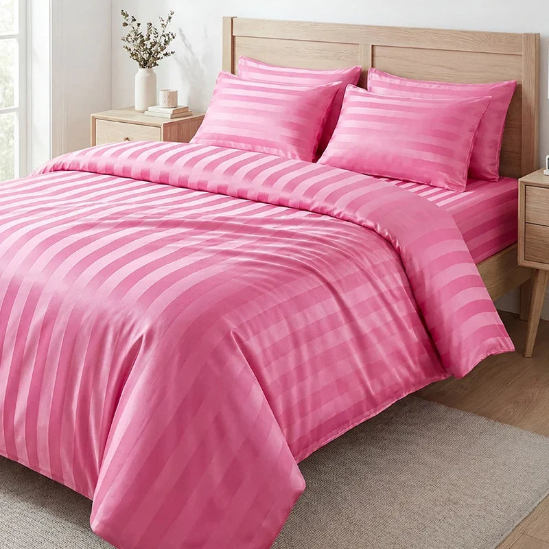Luxury Black Satin Striped Duvet Cover Set, Silky Jacquard Vertical Stripe Bedding with Duvet Cover and Pillow Cases 2/3Pcs
