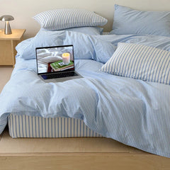 Japanese Blue Striped 100% Cotton Duvet Cover Set Queen King Bedding Set