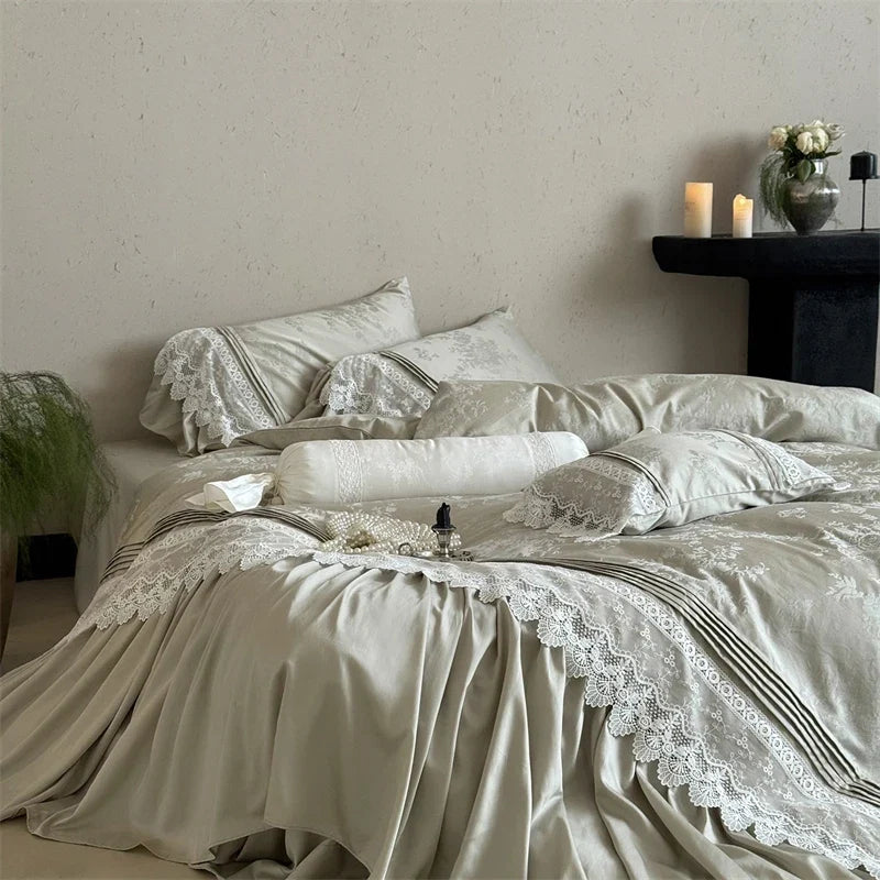 Vintage Embossed Jacquard Large Lace Ruffles Bedding Set