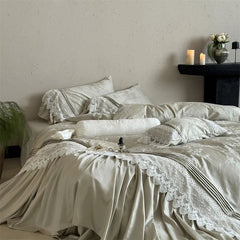 Vintage Embossed Jacquard Large Lace Ruffles Bedding Set