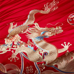 4/6/9Pcs Red Luxury Chinese Wedding Style Dragon Phoenix Embroidery Bedding Set