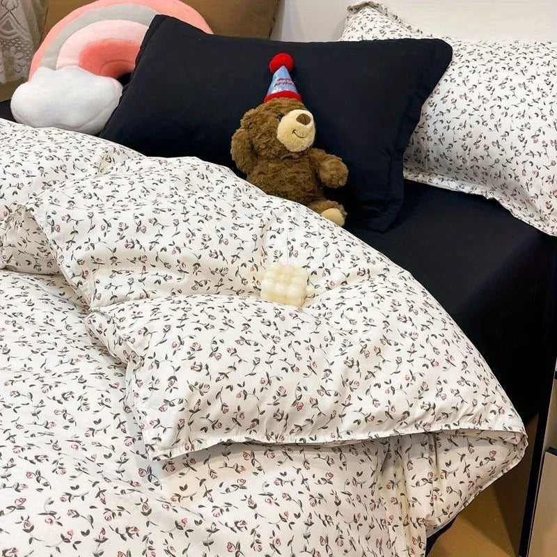 Ins Pink Flowers Bedding Set