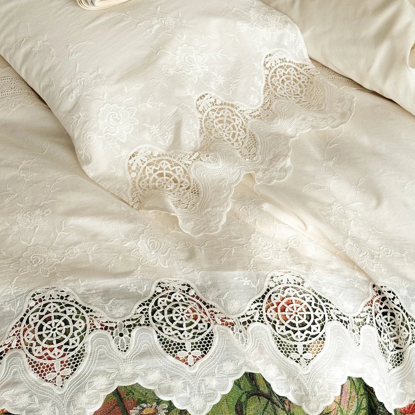 Vintage French-style Printed Patchwork Lace 1000TC Egyptian Cotton Bedding Set