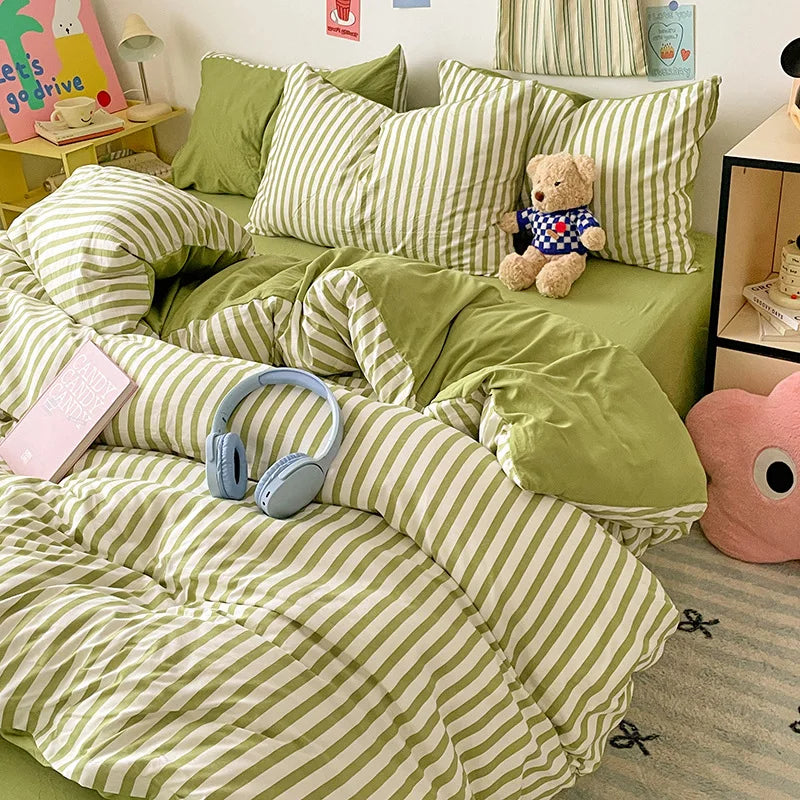 Striped Printed Microfiber Duvet Cover Set Breathable Lightweight Soft Bedding  Set with Bed Sheet Pillowcase Full Queen Size