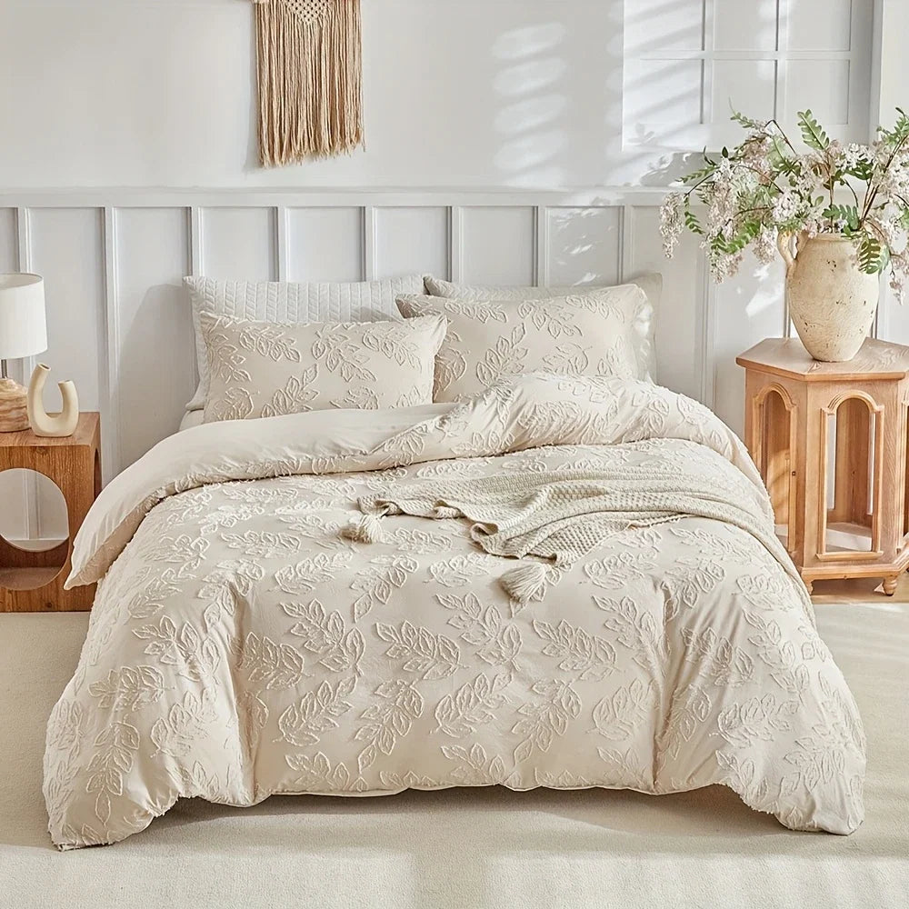Solid Color Jacquard Duvet Cover Set High Quality Queen King Microfiber Bedding Set
