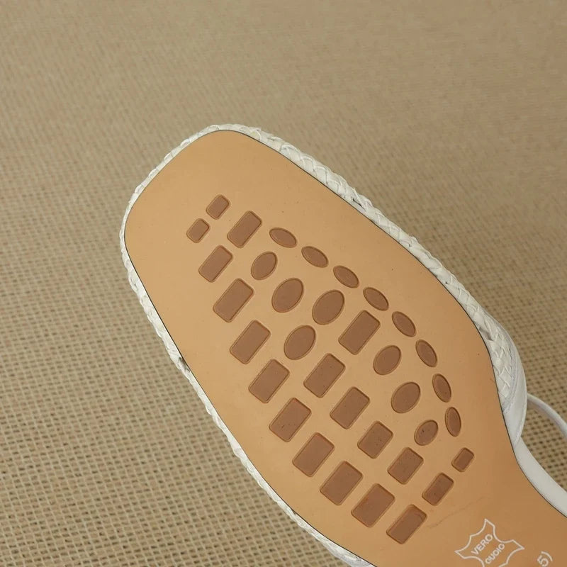 cowhide woven elastic hollow breathable mid Heel