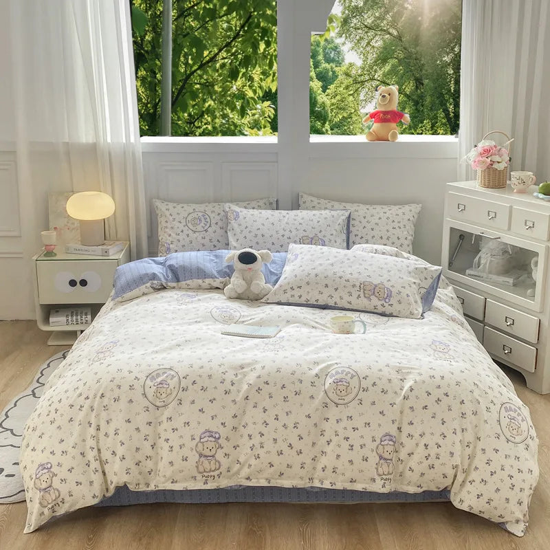 Cotton 4 Piece Bed Set Soft Breathable Bedding