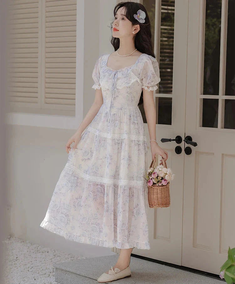 Lily-Blue Rose Cottagecore Princess Dress