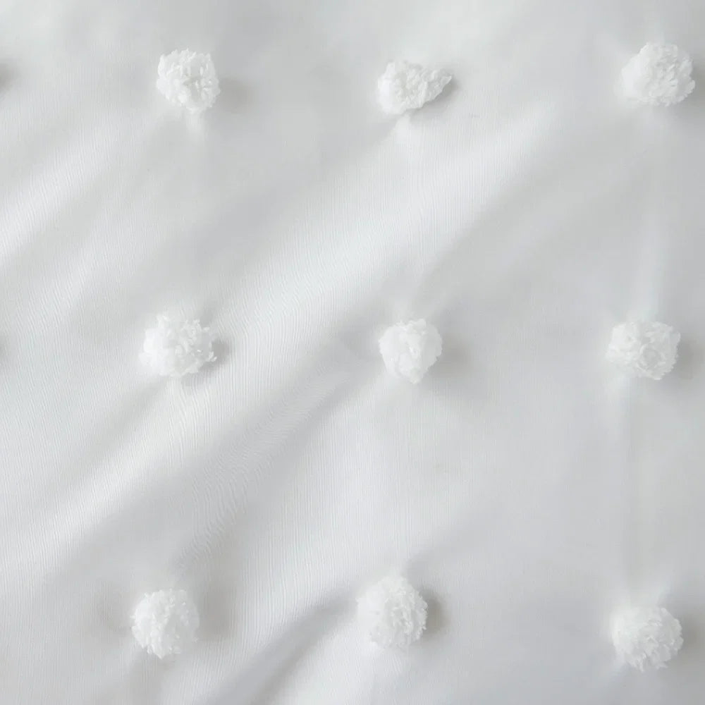 White Tufted Pom Pom Duvet Cover Set Soft Single Double Bedding Solid Color Quilt Cover with Pillowcases Queen King Bed Linen
